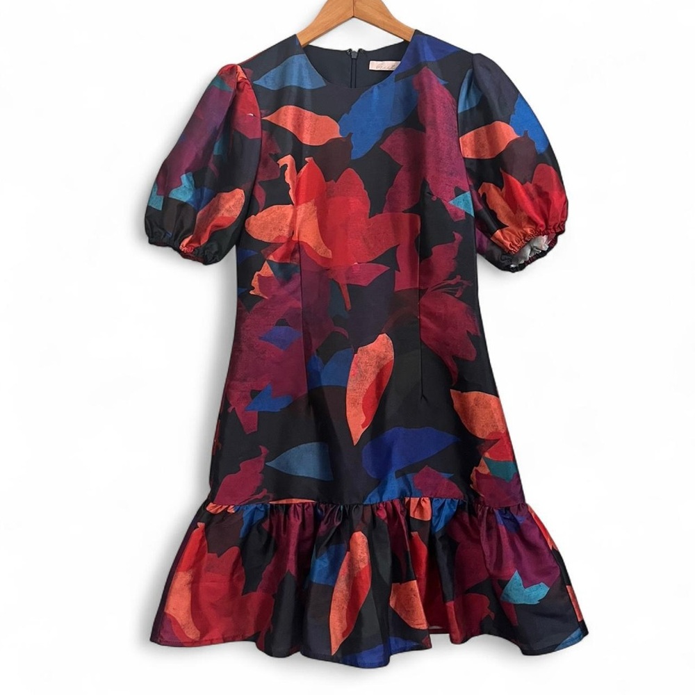 Hutch Rayan Puff Sleeve Ruffle Mini Shift Dress Floral Xs Cocktail Formal View 3